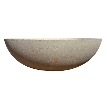 Front-facing view of grey low bowl fiberstone planter, showcasing its balanced low-profile design and clean, modern finish.