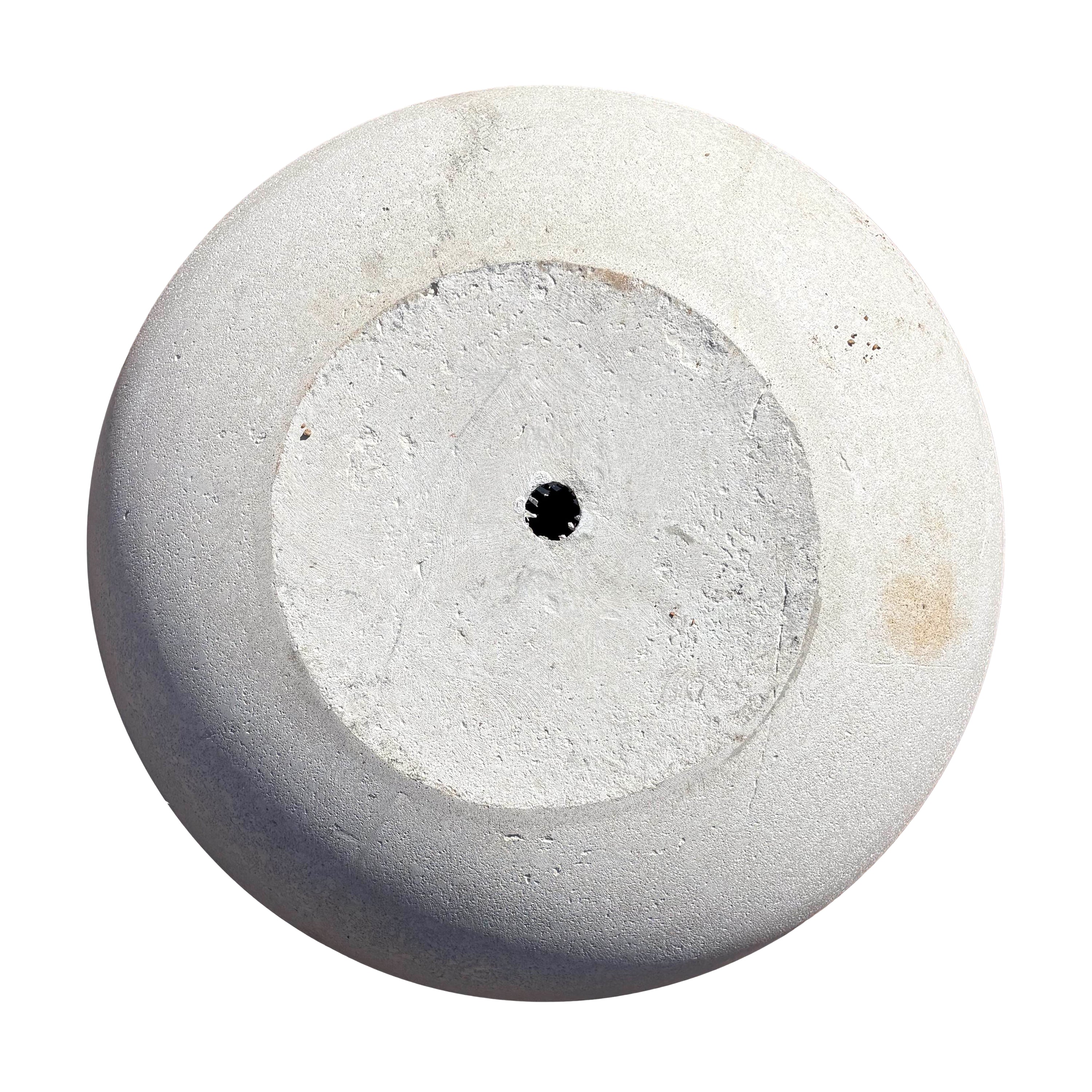 Bottom view of white low bowl fiberstone planter, showing its solid base structure and durable construction details.