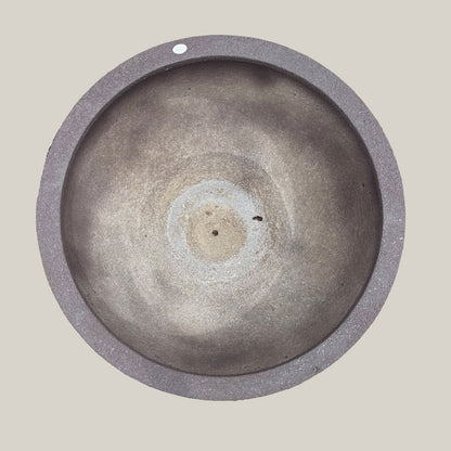 Top view of brown large poly pot showing wide circular opening and spacious interior for large plant arrangements