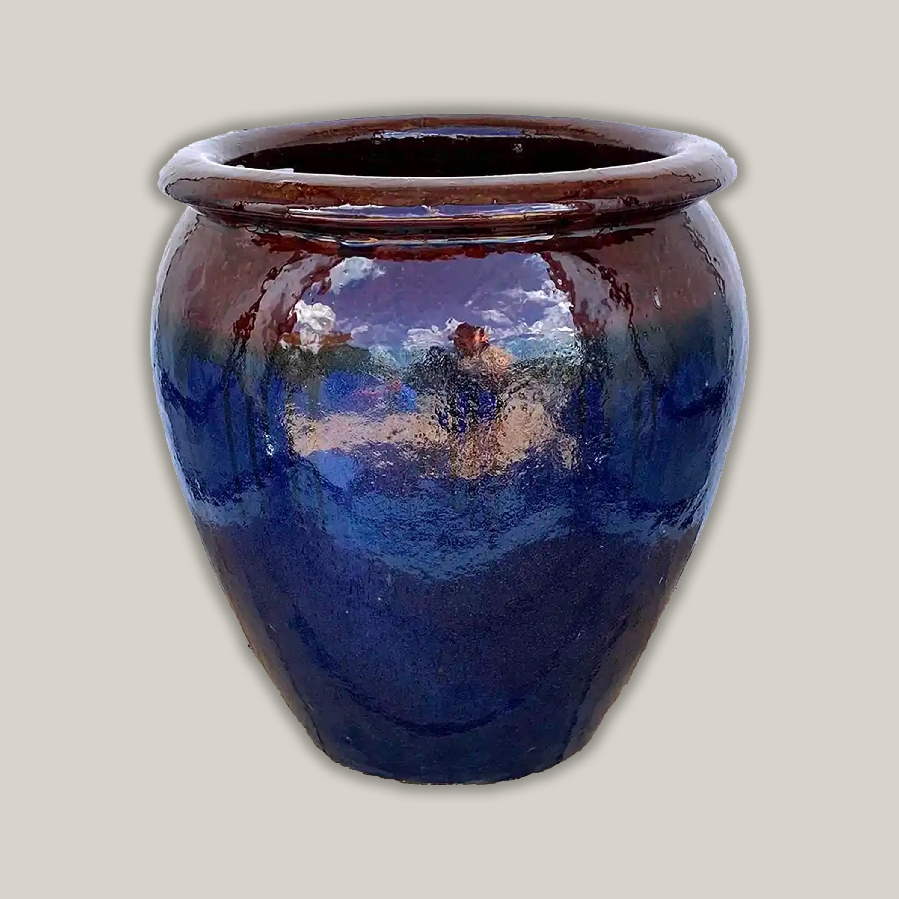 8026N37 - Brown/Blue Fish Bowl Planter