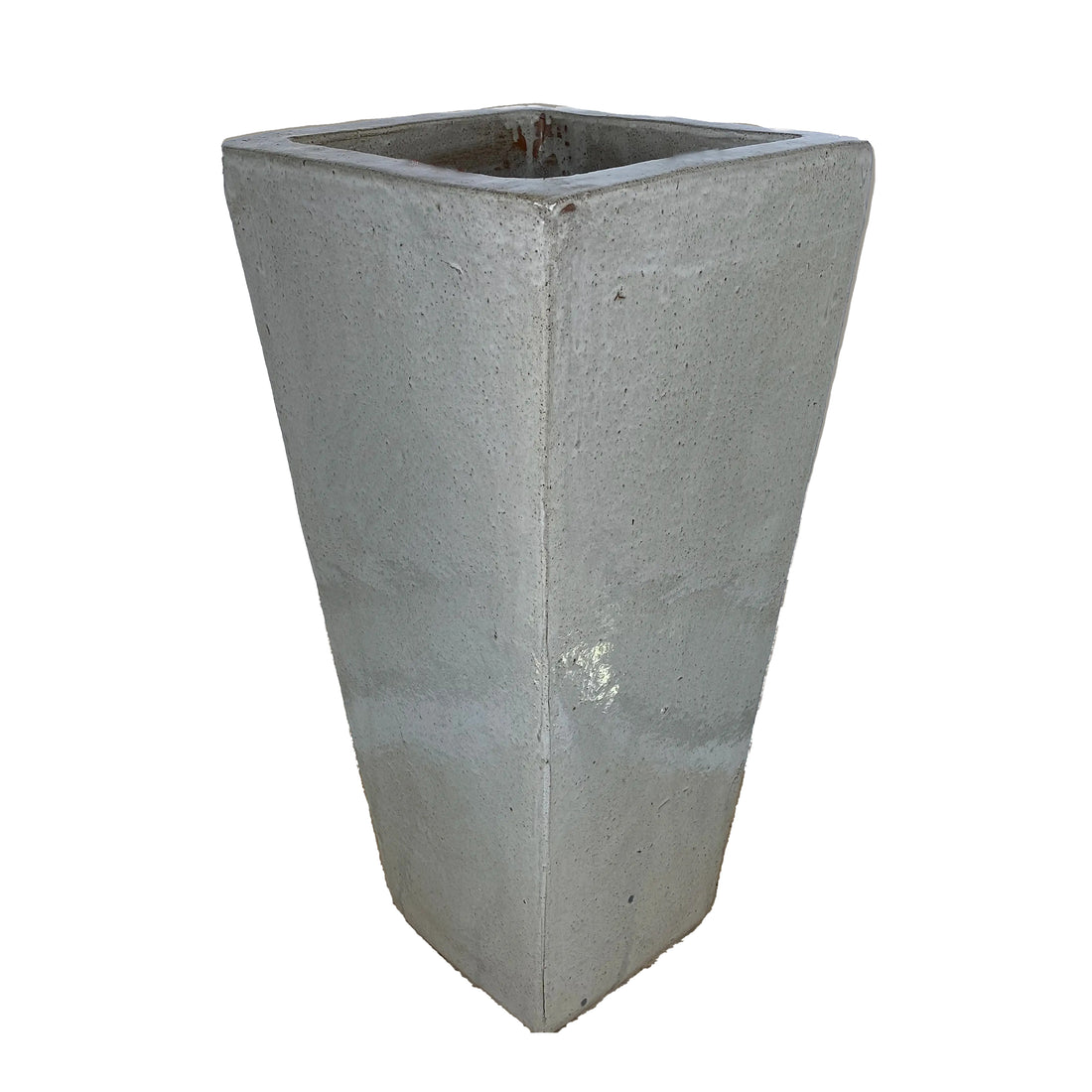 Angled view of White Dragon wedge planter showcasing the tapered square profile, wide rim, and handcrafted glazed ceramic finish