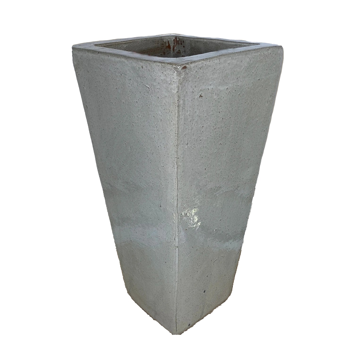 Angled view of White Dragon wedge planter showcasing the tapered square profile, wide rim, and handcrafted glazed ceramic finish