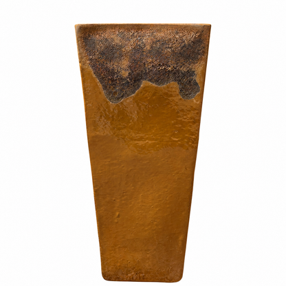 Front view of Angkor/Honey Dragon wedge planter featuring a tapered wedge shape and handcrafted honey glazed finish