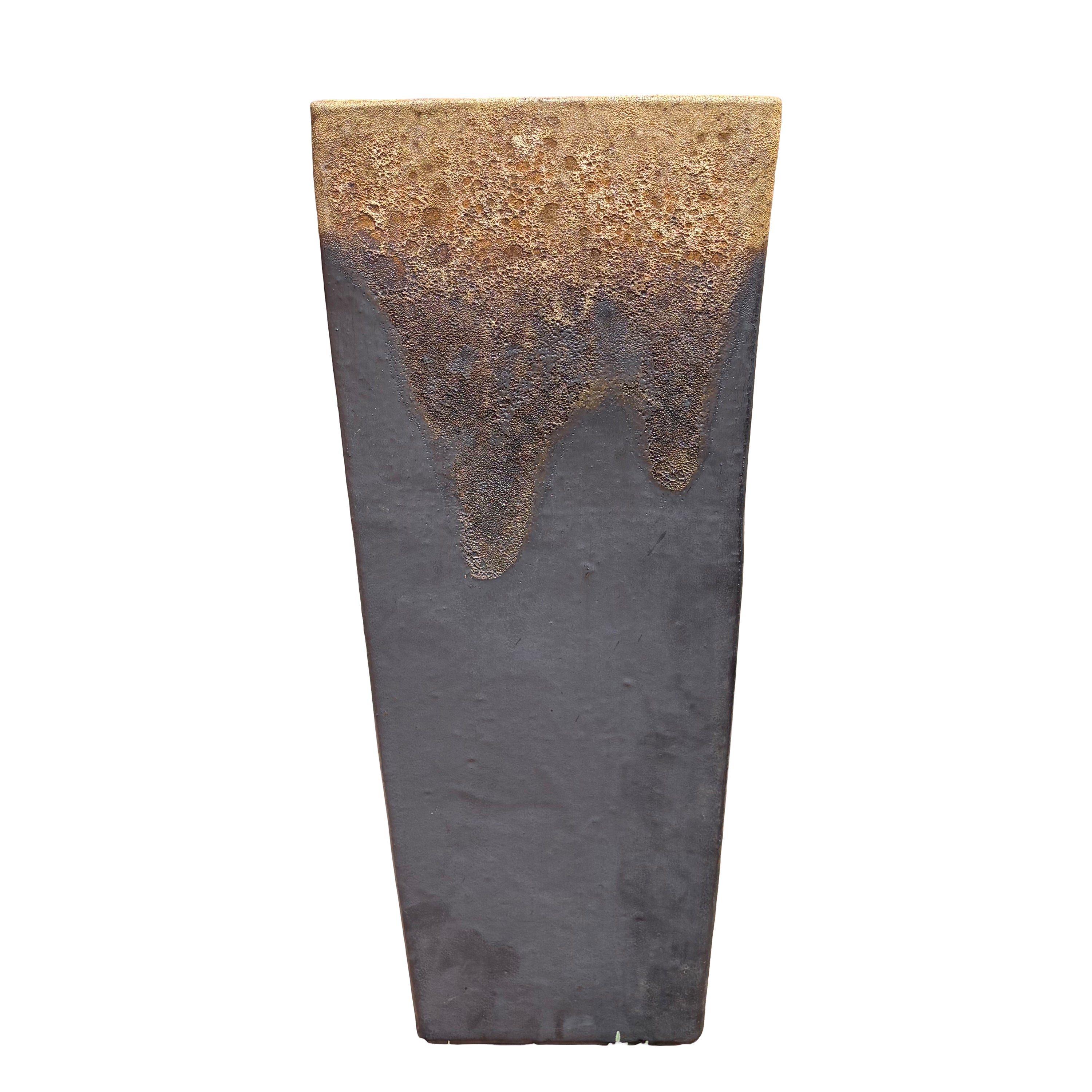 Front view of Angkor/Matte Black Dragon wedge planter with handcrafted ceramic finish and tapered wedge shape