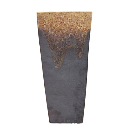 Front view of Angkor/Matte Black Dragon wedge planter with handcrafted ceramic finish and tapered wedge shape
