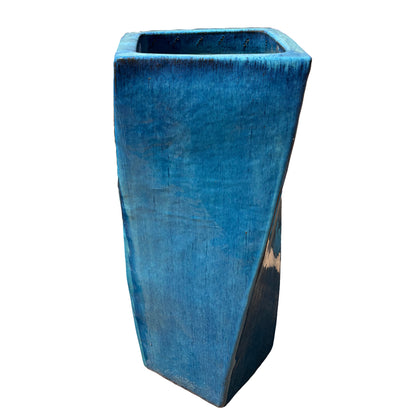 Marble Green ceramic bent pot, slightly angled view with tall flowing swirl shape and handcrafted glazed finish