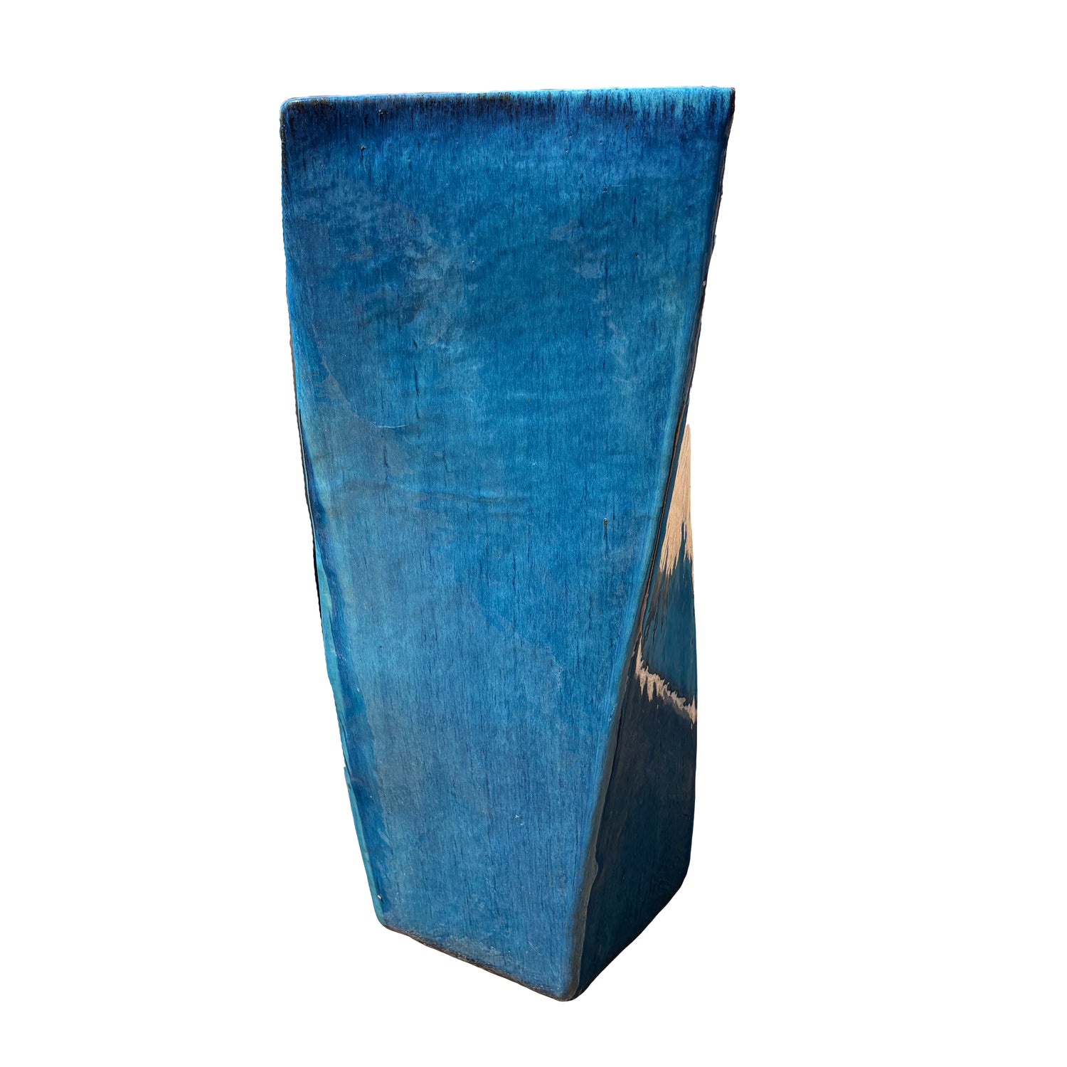 Front view of Marble Green ceramic bent pot with sculptural curved silhouette and handcrafted glaze
