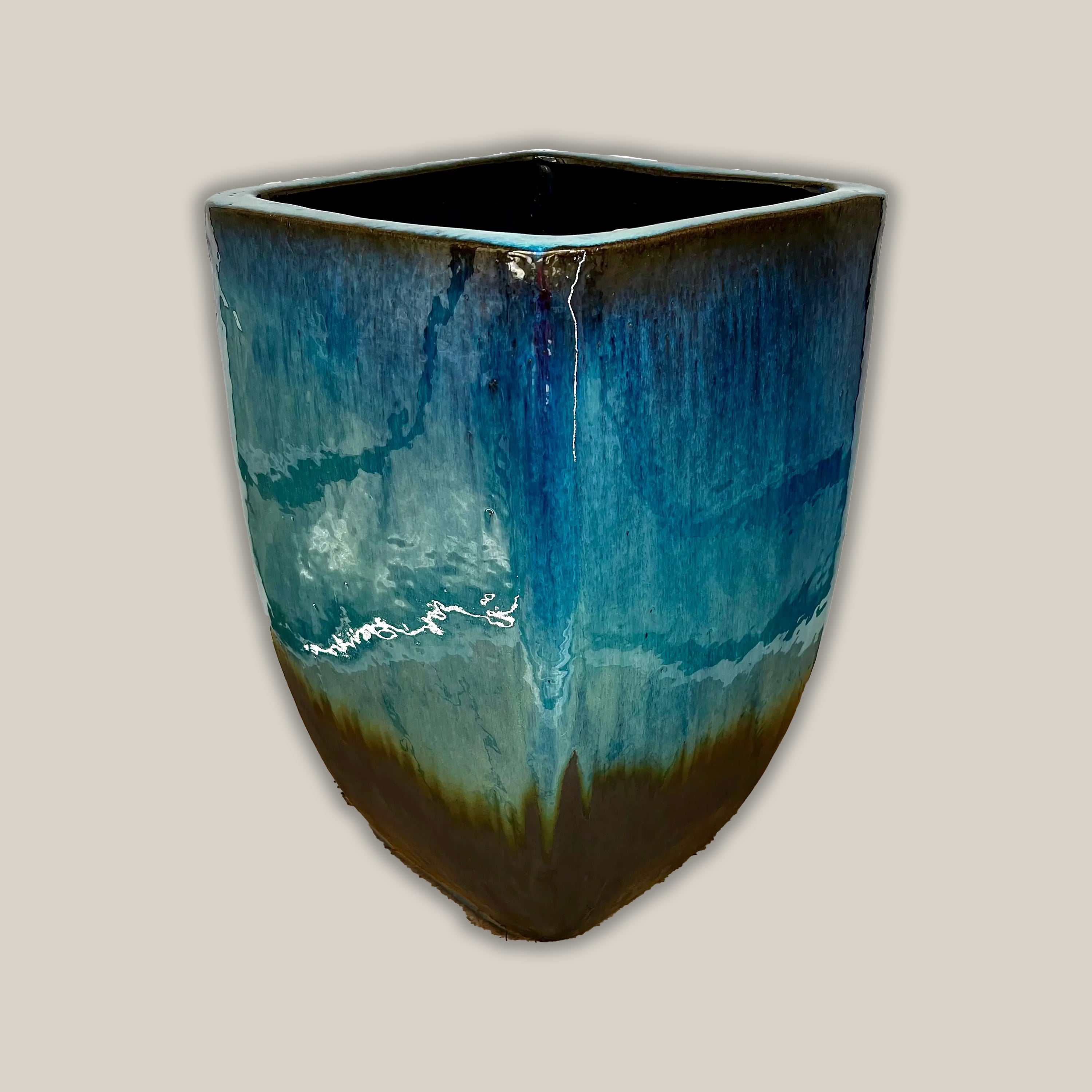 8107N34 - Marble Green/Matte Black Milan Rounded Edge Square Ceramic Pot