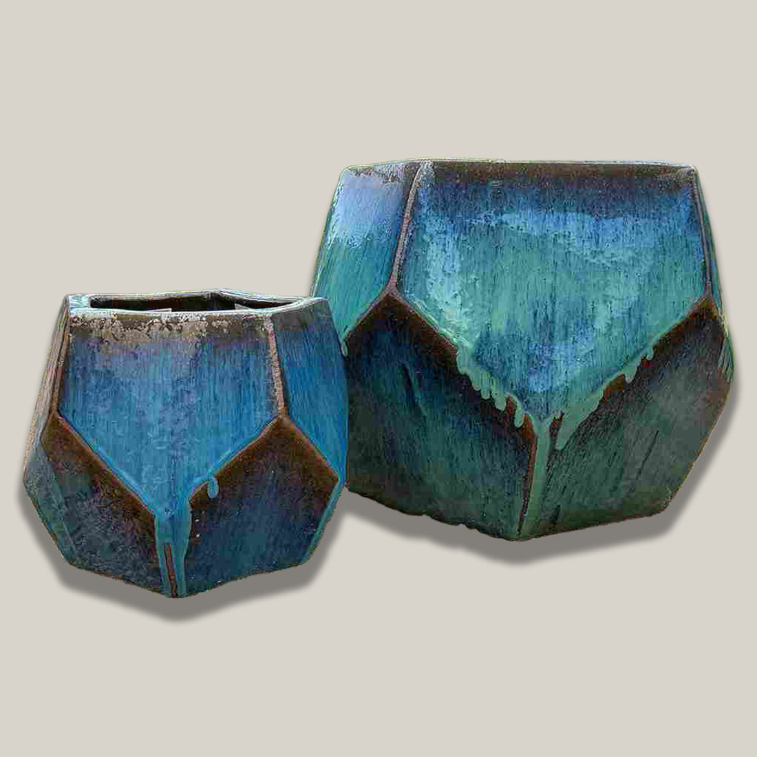 8400N66 - Antique Marble Green Modern Geometric Pot