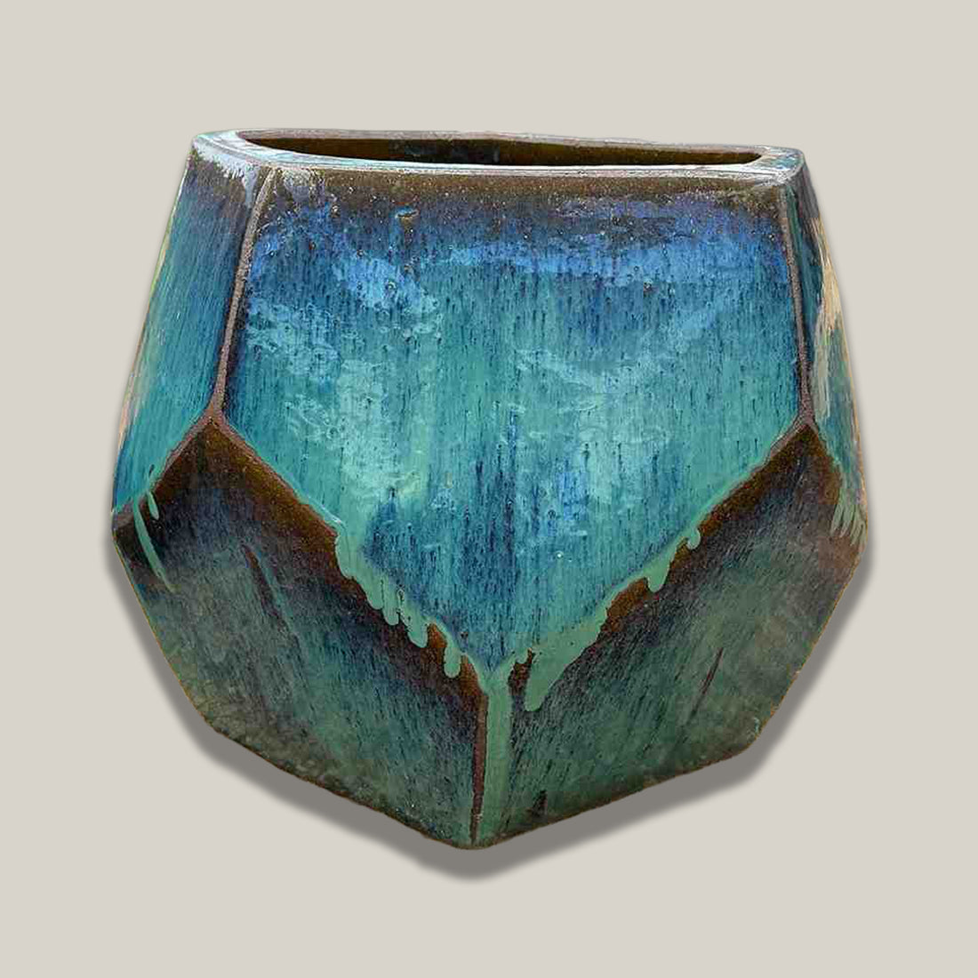 8400N66 - Antique Marble Green Modern Geometric Pot