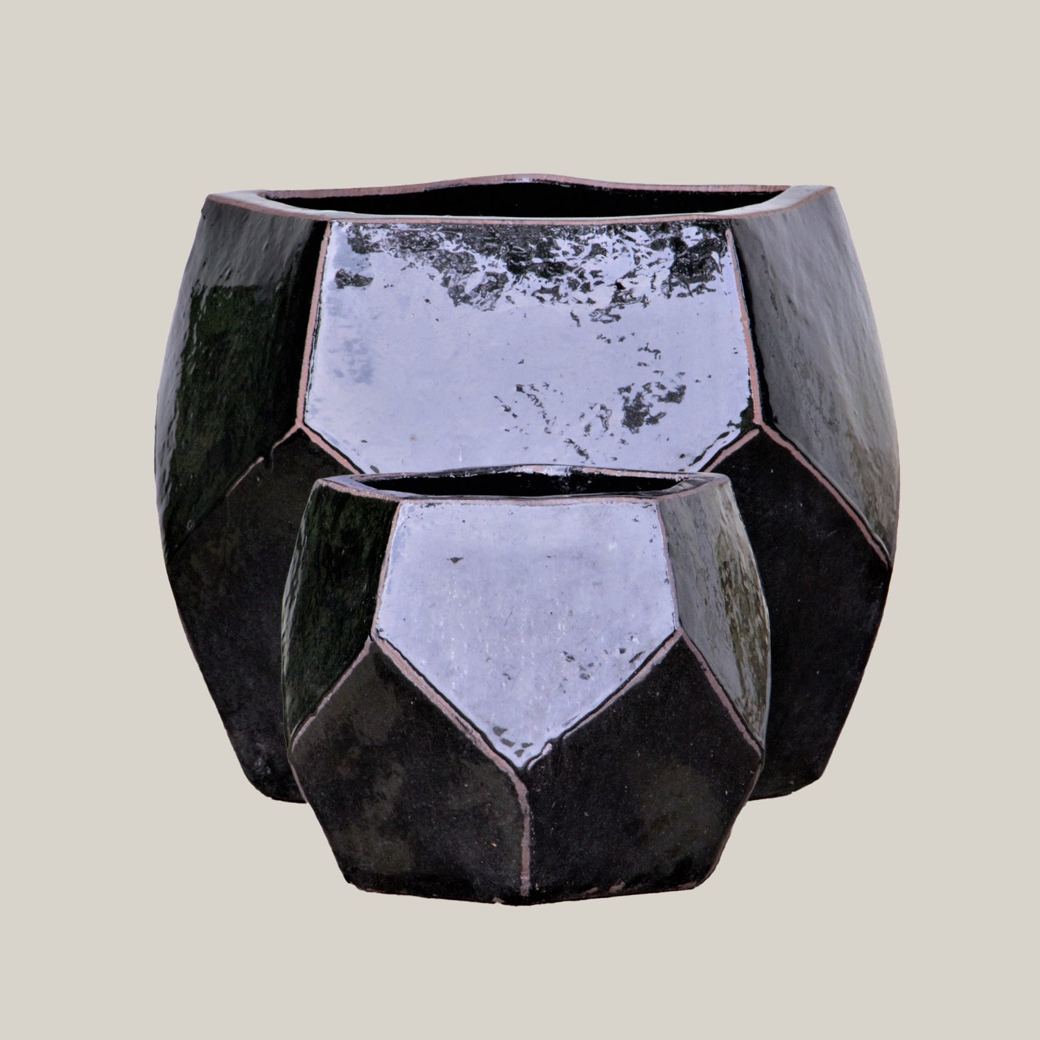 black modern planter pots Glossy Black Modern Geometric Planter