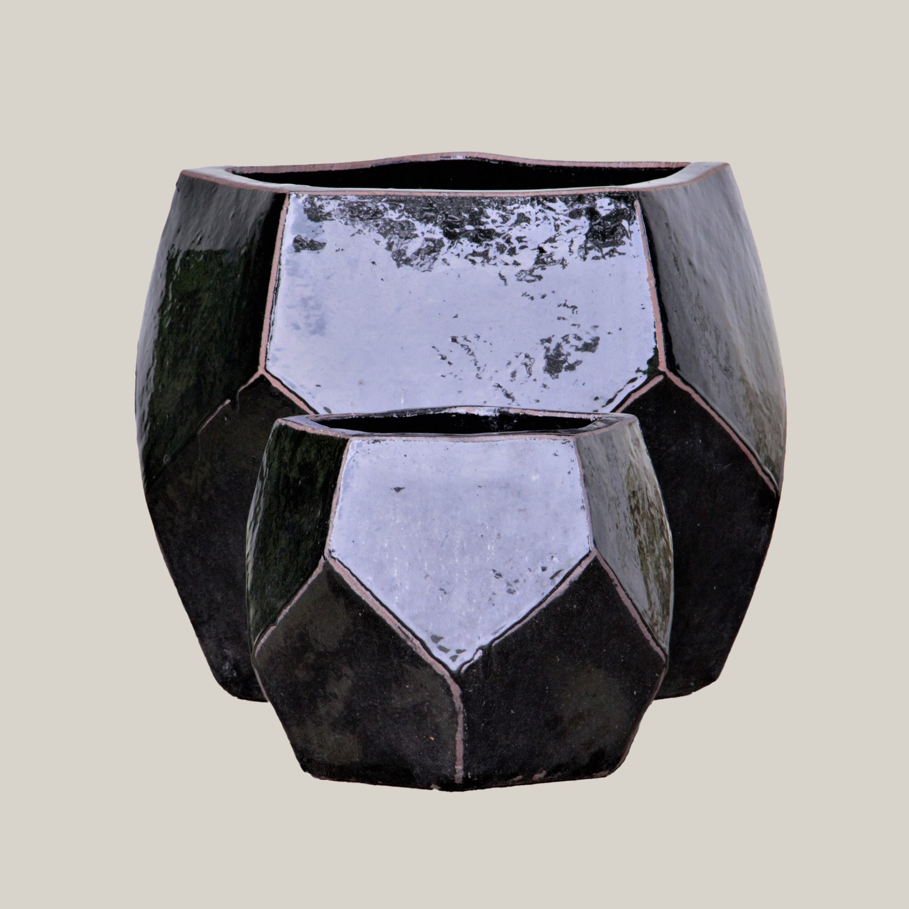 Glossy Black Modern Geometric Pot