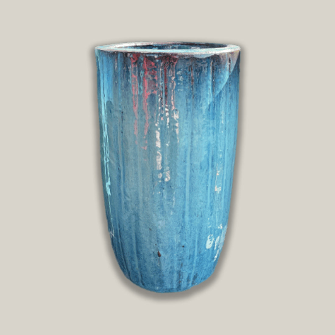8423N66FS - Antique Marble Green Vertical Lines Round Ceramic Planter - FREE SHIPPING