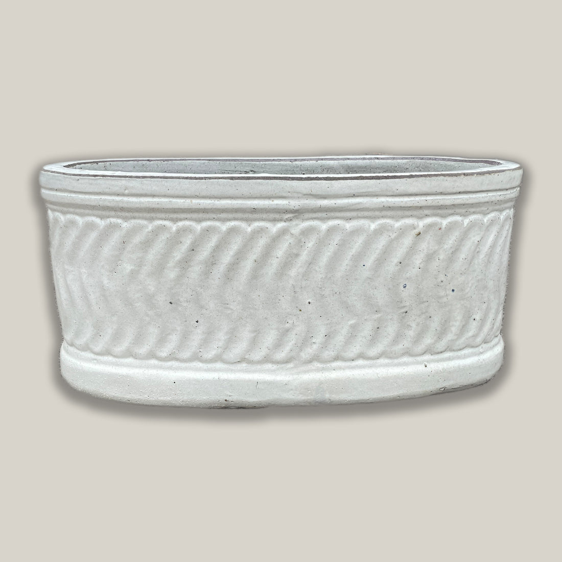 8435N43 - Antique White Athena Wide Oval Ceramic Planter