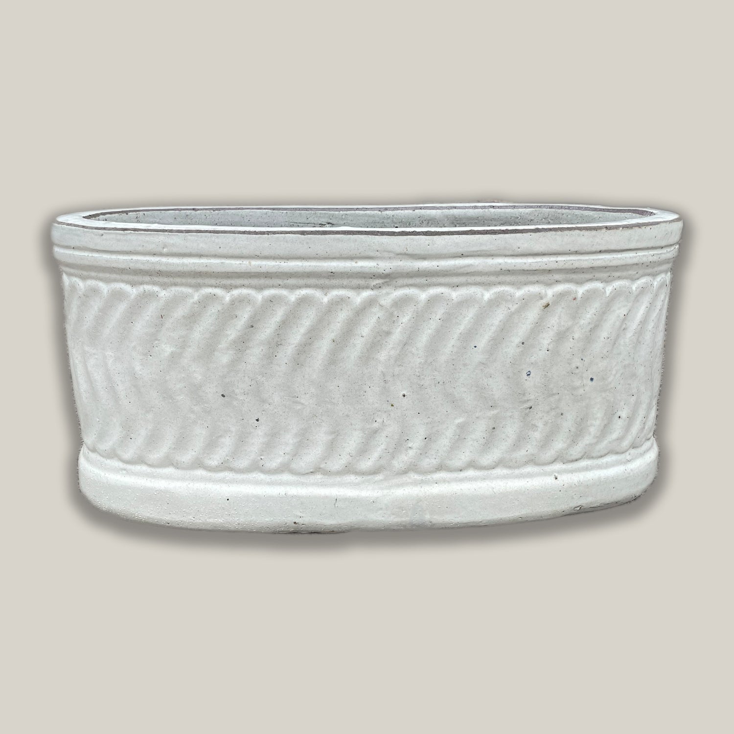 8435N43 - Antique White Athena Wide Oval Ceramic Planter
