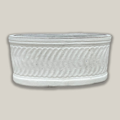 8435N43 - Antique White Athena Wide Oval Ceramic Planter