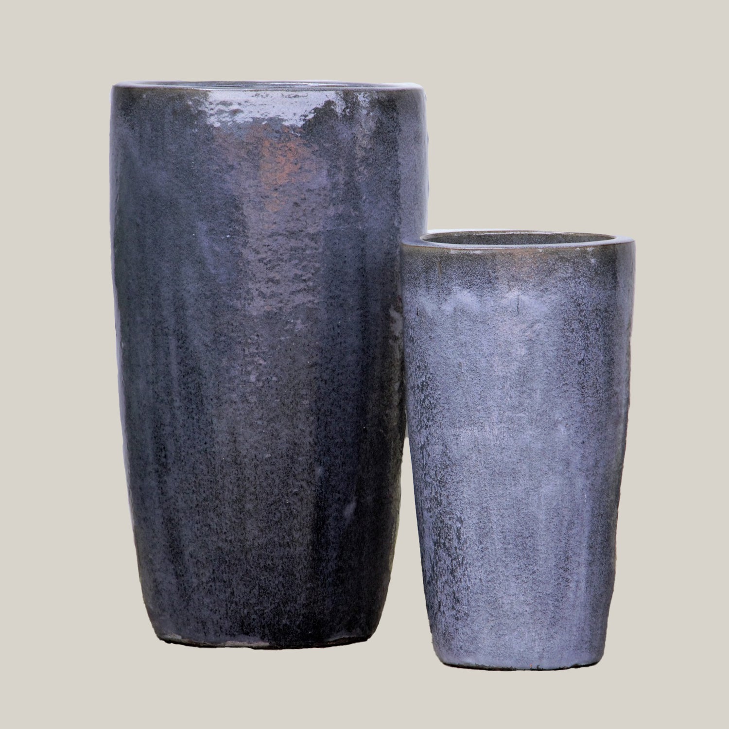 Grey Slim Round Ceramic Planter