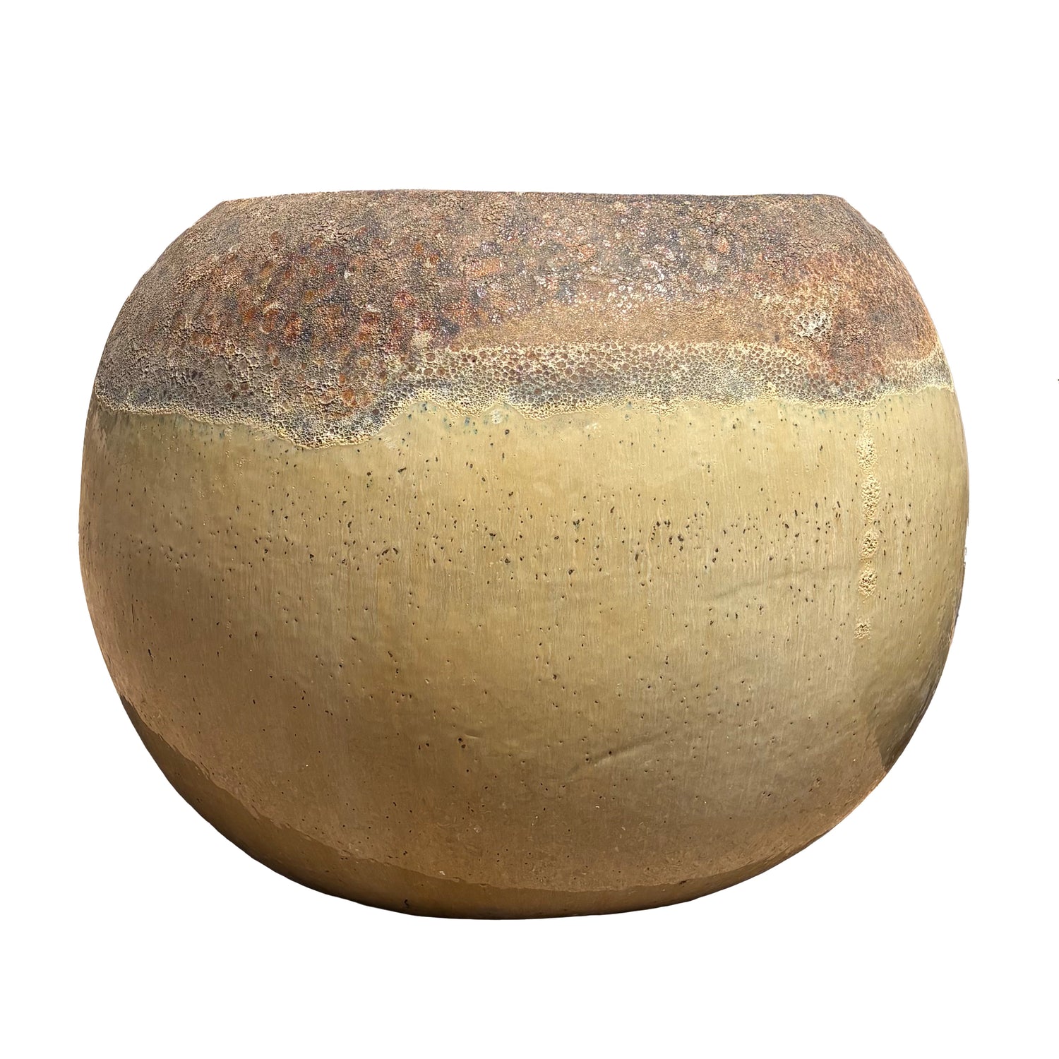 Front view of Round Bowl Angkor/Cream ceramic pot with wide bowl profile and handcrafted glaze
