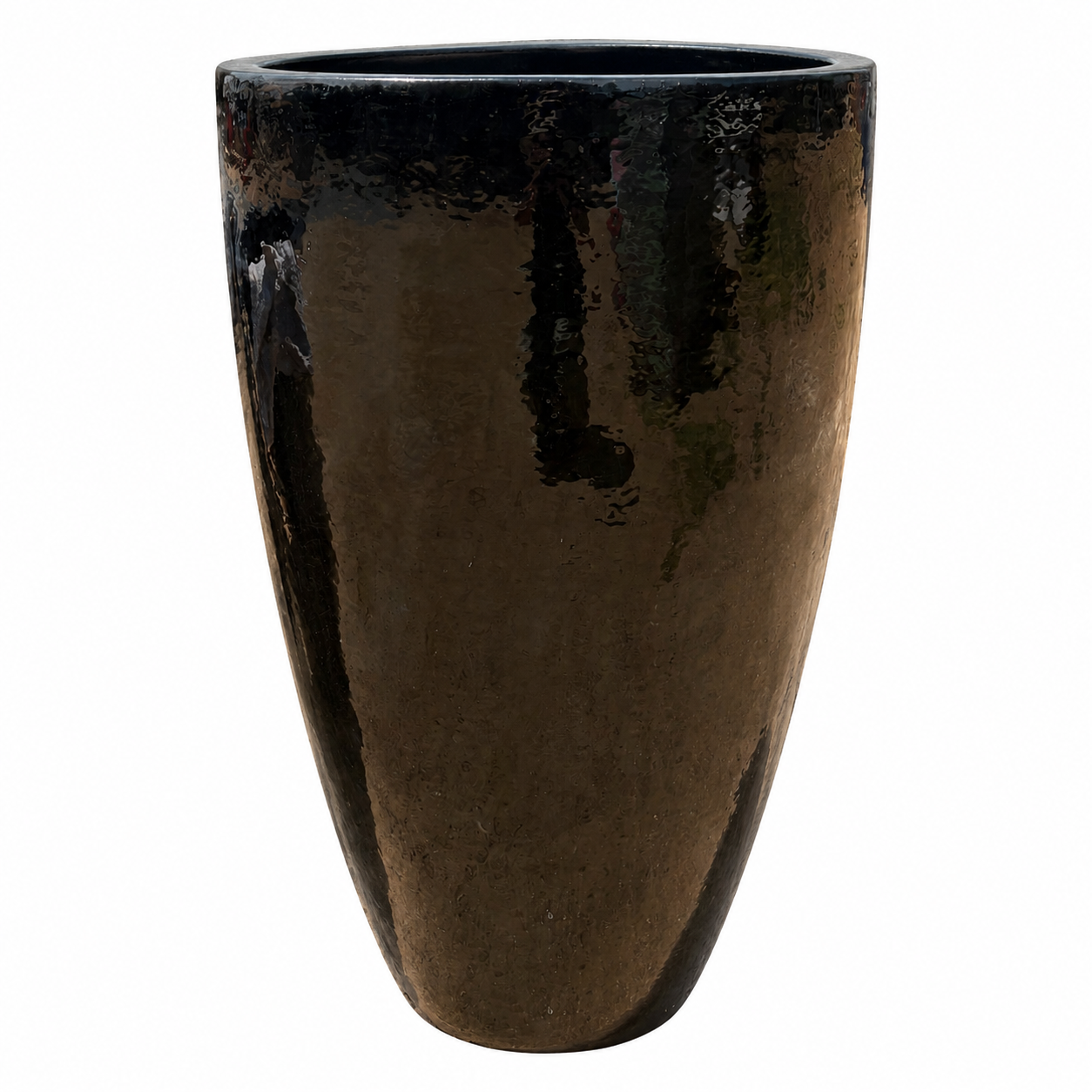 Round egg glossy black ceramic planter, slightly angled view with handcrafted glazed finish and smooth rounded silhouette