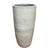 White round column ceramic planter, slightly angled view with tall cylindrical shape and handcrafted glazed finish