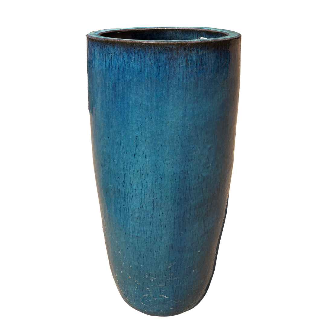 Marble Green round column ceramic planter, slightly angled view with tall cylindrical shape and handcrafted glazed finish
