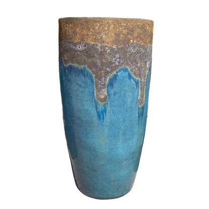 Front view of Angkor/Marble Green column ceramic planter with round column profile and handcrafted glaze