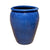 Large round blue ceramic jar planter, slightly angled view with handcrafted glazed finish and classic jar silhouette