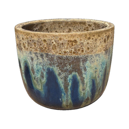 Round Bowl Angkor/Marble Green ceramic planter, slightly angled view with modern two-tone glazed finish