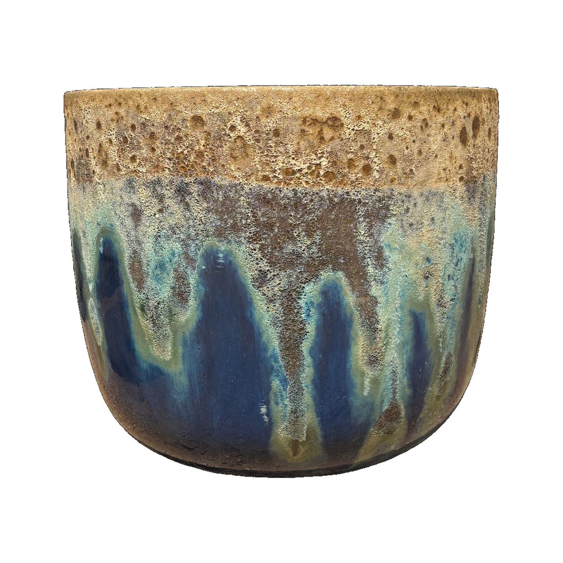 Front view of Round Bowl Angkor/Marble Green ceramic planter with wide bowl shape and two-tone glaze