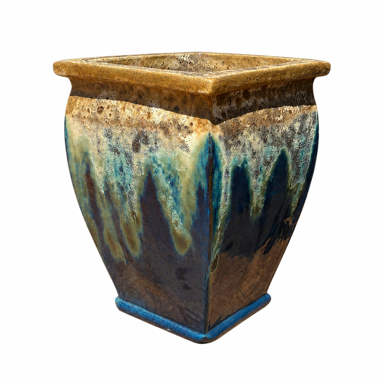 Square Wedge Angkor/Marble Green ceramic planter, slightly angled view featuring a tapered square profile and handcrafted glazed finish