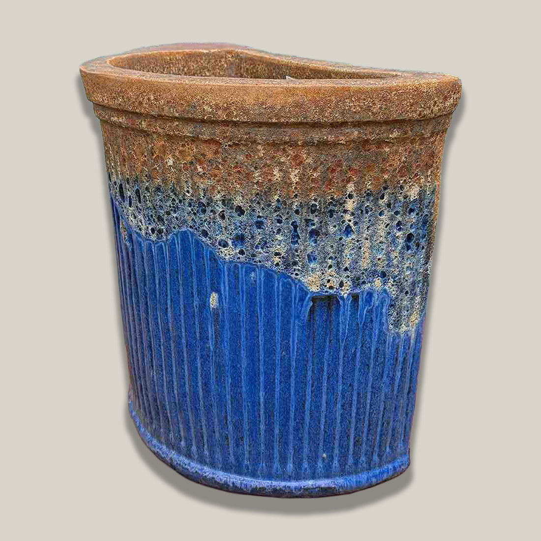 8837S51 - Angkor/Blue Half Round Ceramic Wall Planter