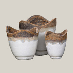 Angkor/White Wavy Rim Ceramic Planter | Ten Thousand Pots