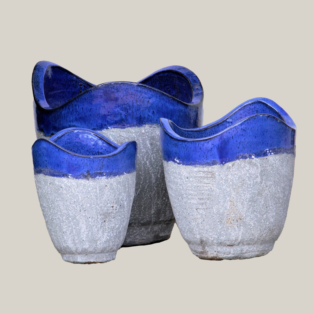 Blue/Sandstone Wavy Rim Ceramic Planter