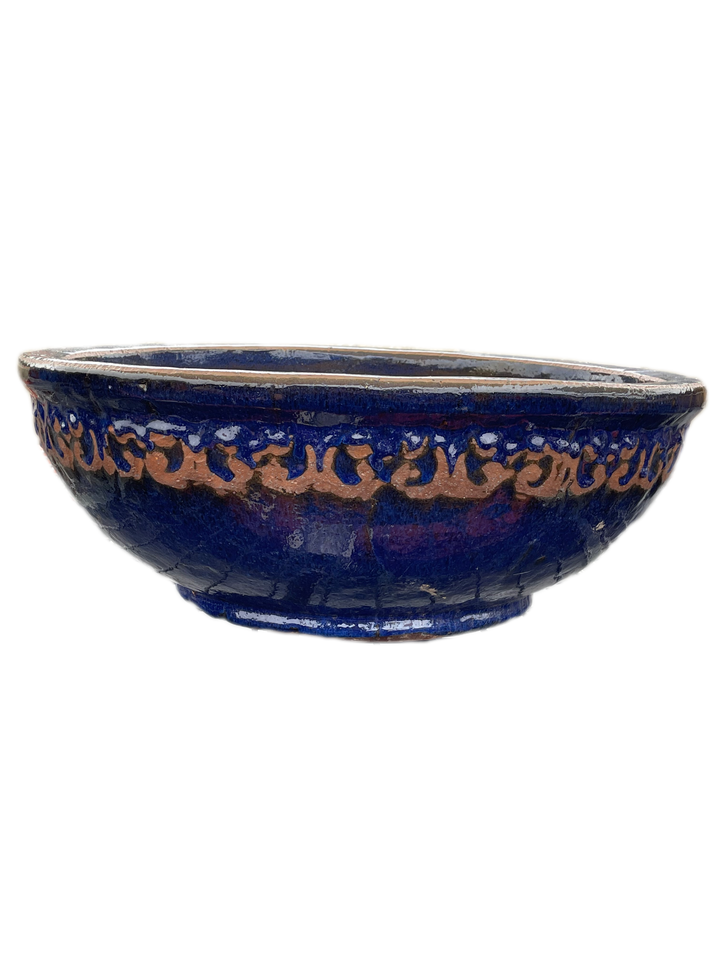 Antique Blue Wide Round Succulent Bowl | Ten Thousand Pots