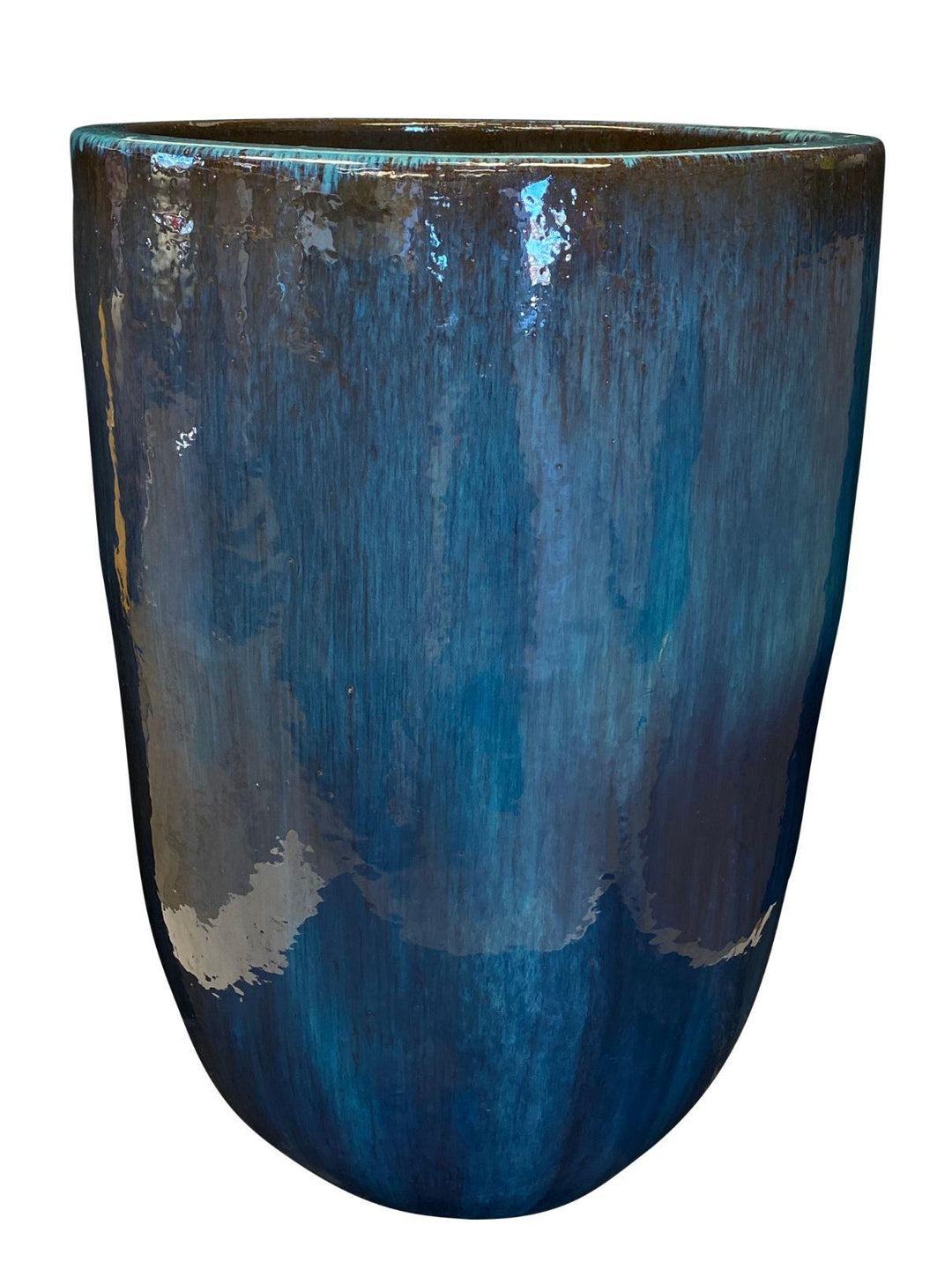 Image of a blue modern cylinder planter.