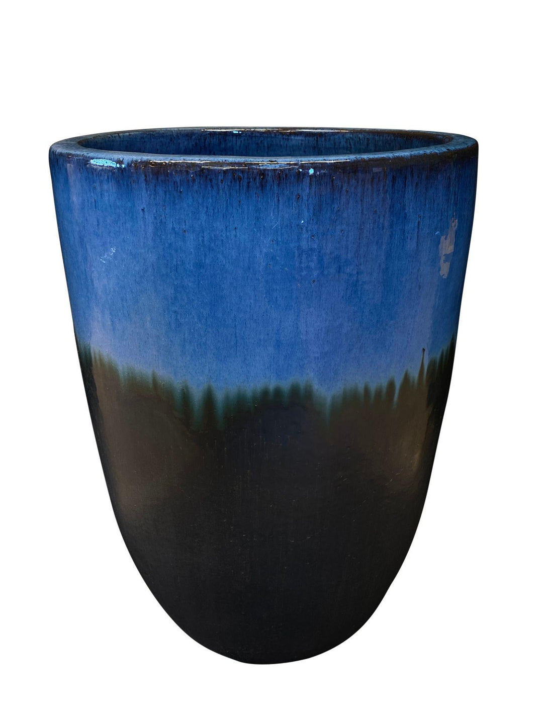 Image of a blue and black modern cylinder planter.