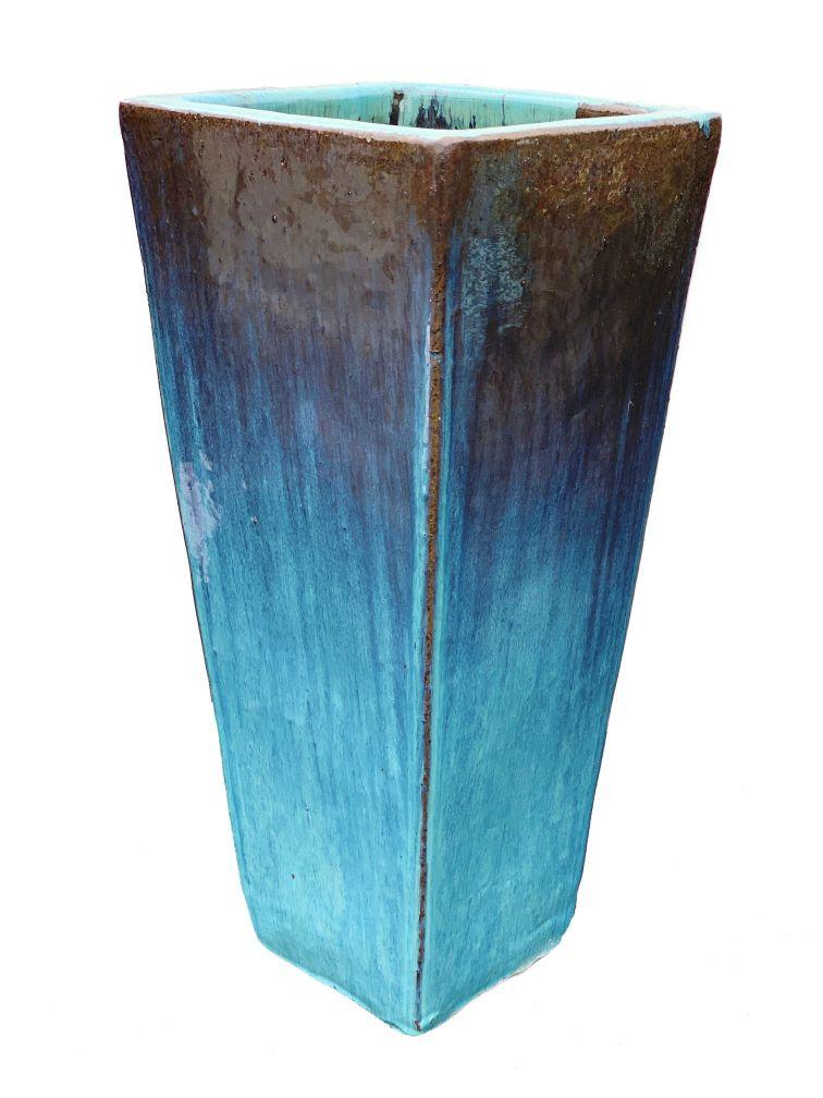Aqua Tall Ceramic Wedge Planter | Ten Thousand Pots