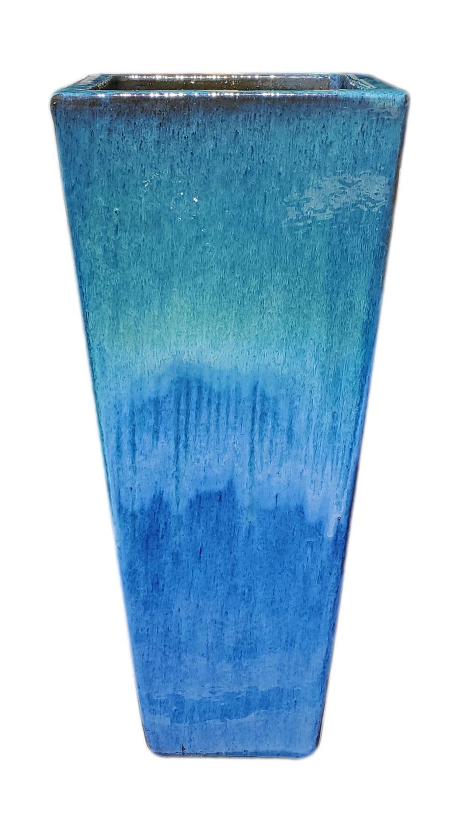 Aqua Blue Tall Ceramic Wedge Planter | Ten Thousand Pots