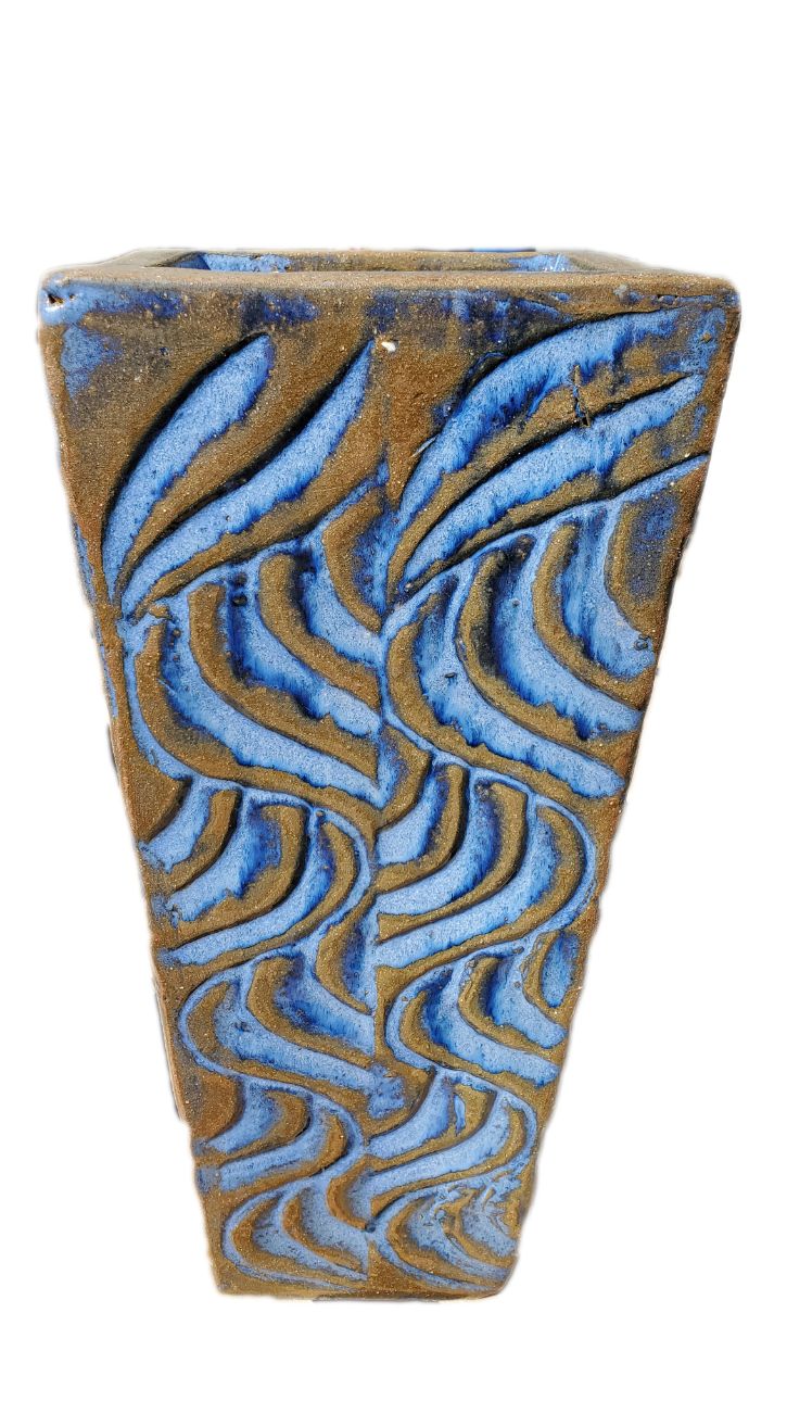 Tuscany Blue Wavy Line Square Pot Rain Pot | Ten Thousand Pots