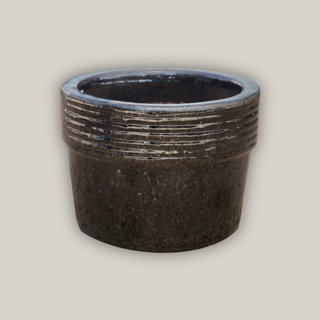 Lined Rim Round Ceramic Planter