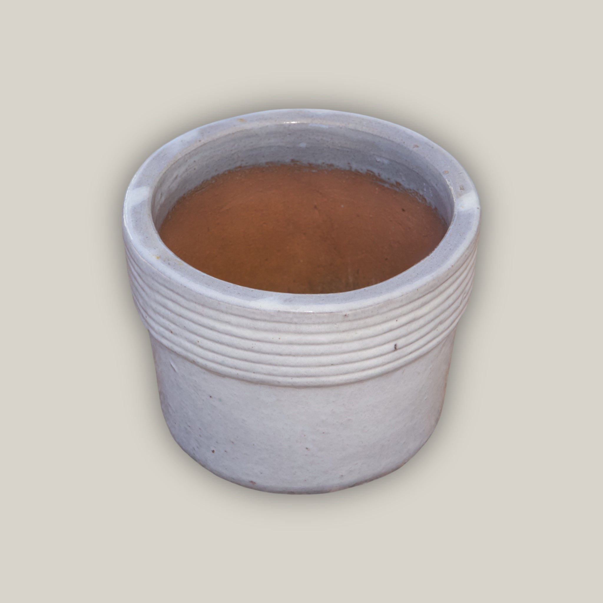 9086C16 - White Lined Rim Round Ceramic Planter