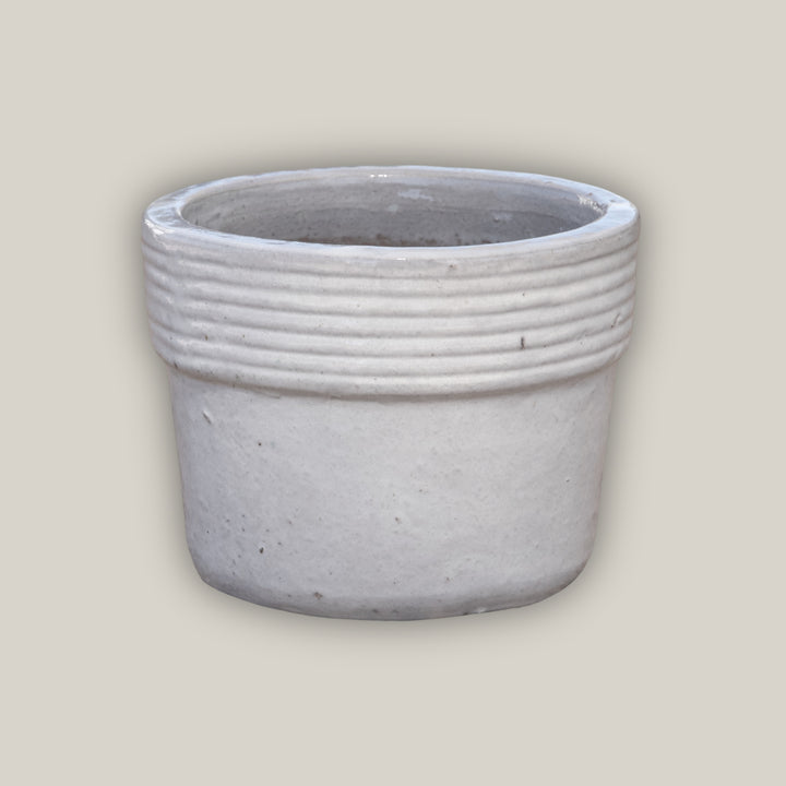 Lined Rim Round Ceramic Planter