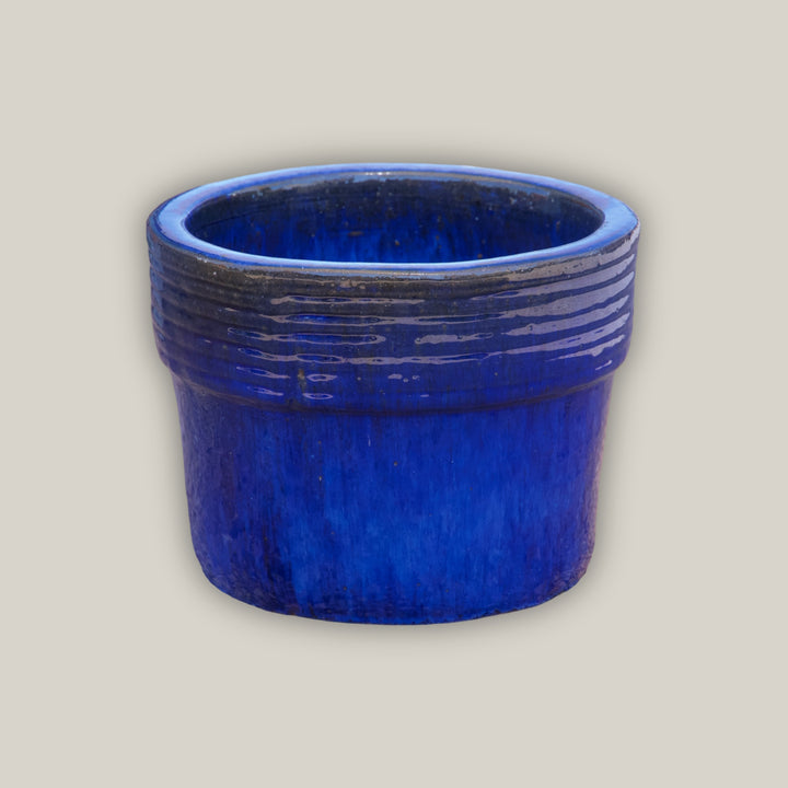 Lined Rim Round Ceramic Planter