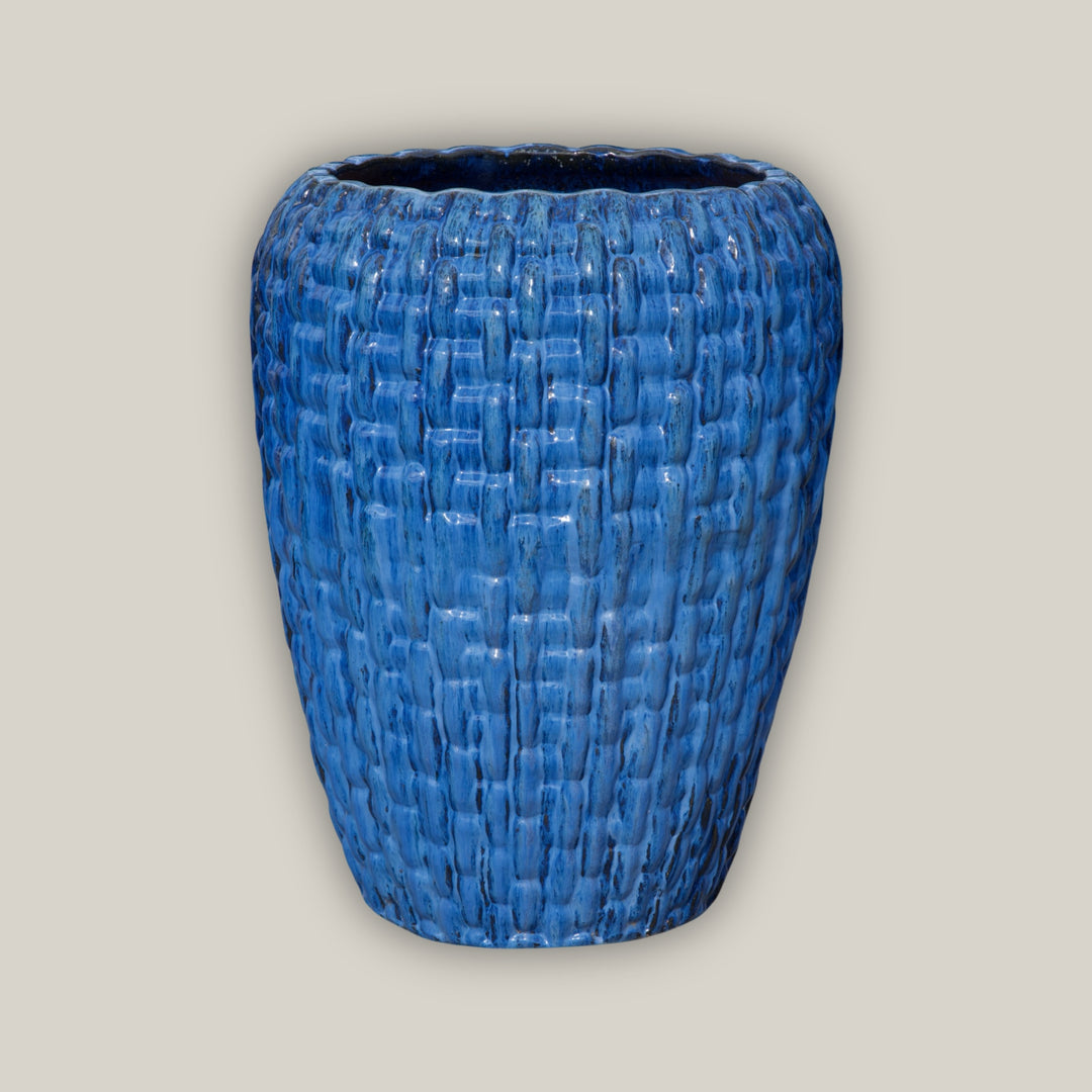 Cobalt Blue Ceramic Tall Woven Planter - FREE SHIPPING