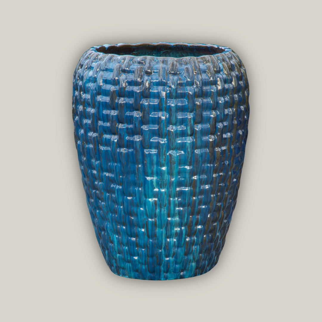 9700C3A - Aqua Tall Ceramic Woven Planter - FREE SHIPPING