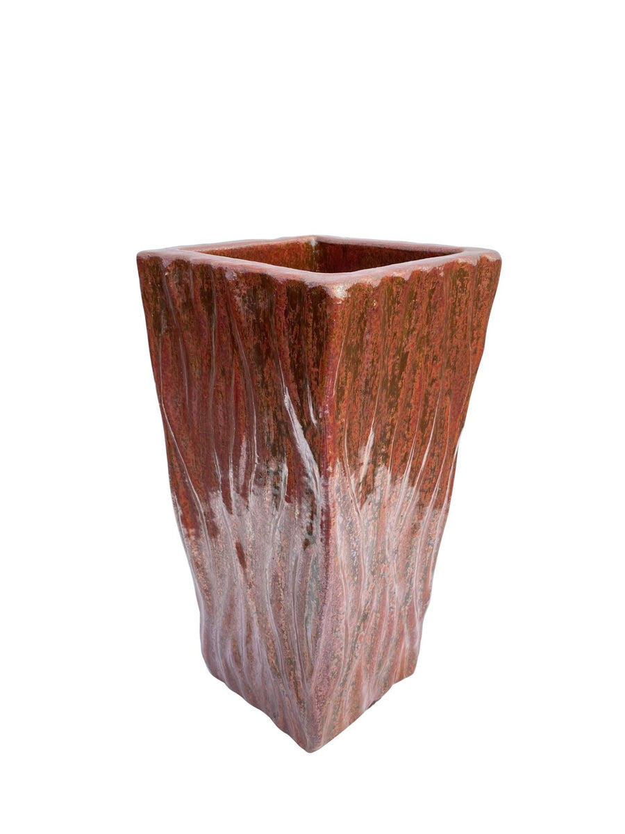 Copper Red Tall Volcano Square Ceramic Pot | Ten Thousand Pots