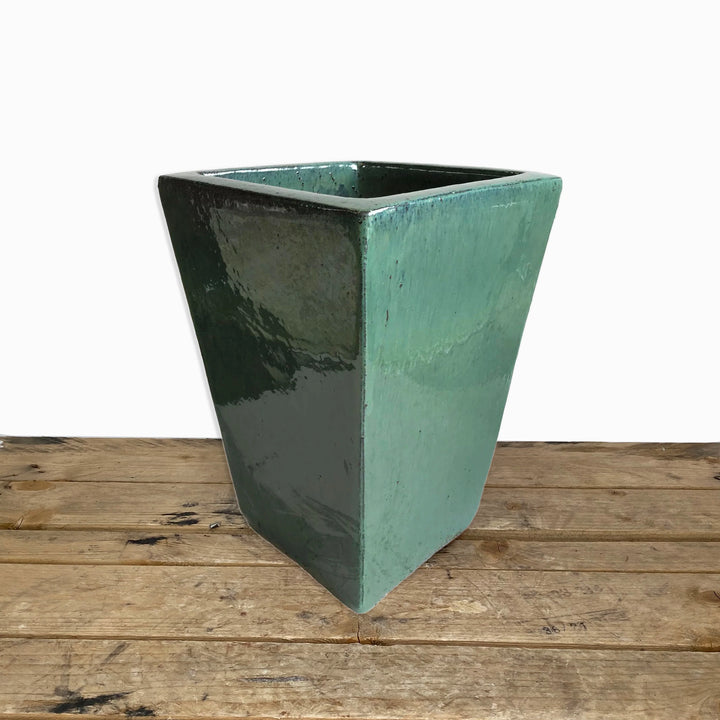 Square Ceramic Wedge Planter Aqua | Ten Thousand Pots