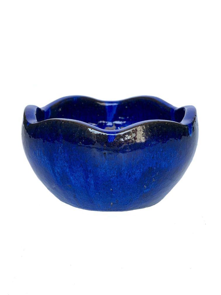 Cobalt Blue Ceramic Wavy Rim Low Bowl | Ten Thousand Pots
