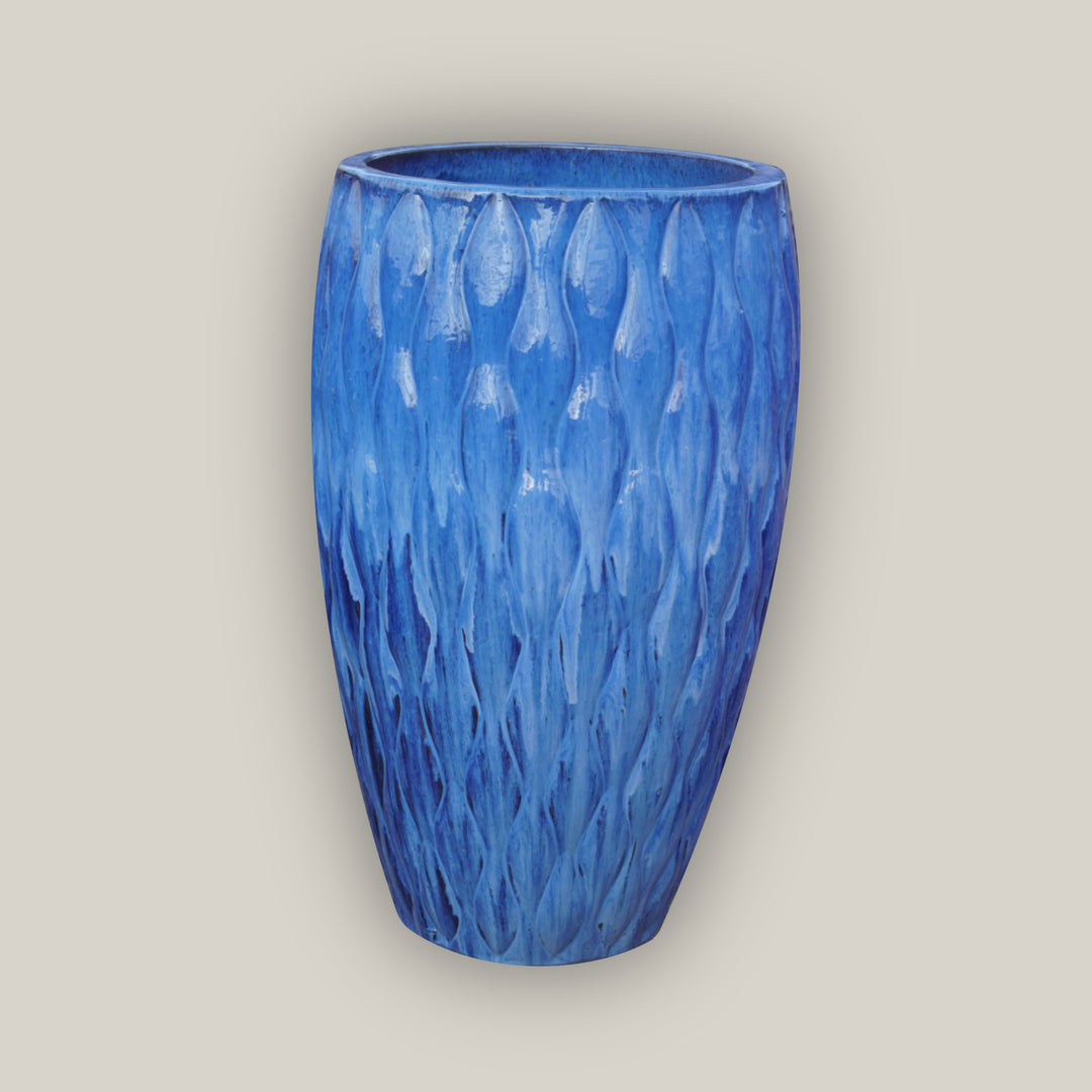 Cobalt Blue Tall Ceramic Seagrass Planter - FREE SHIPPING