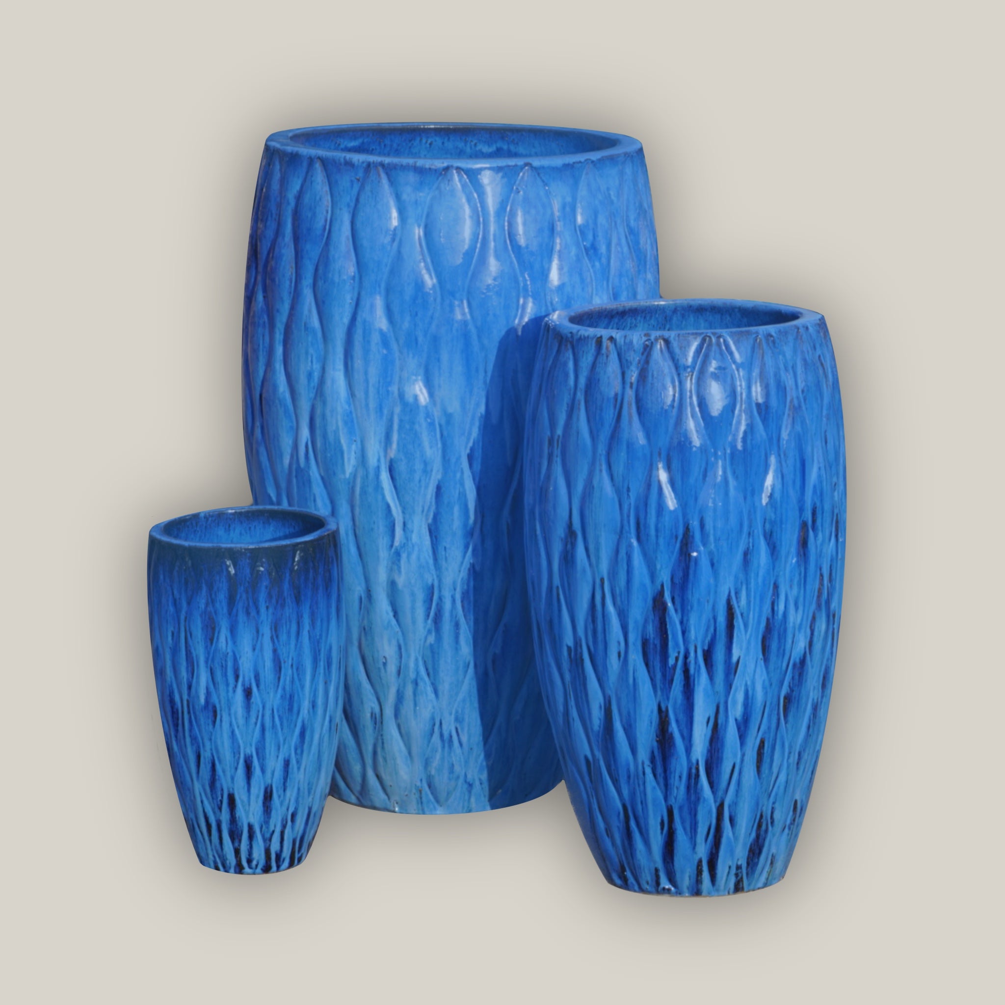 9990C1FS - Cobalt Blue Tall Ceramic Seagrass Planter - FREE SHIPPING